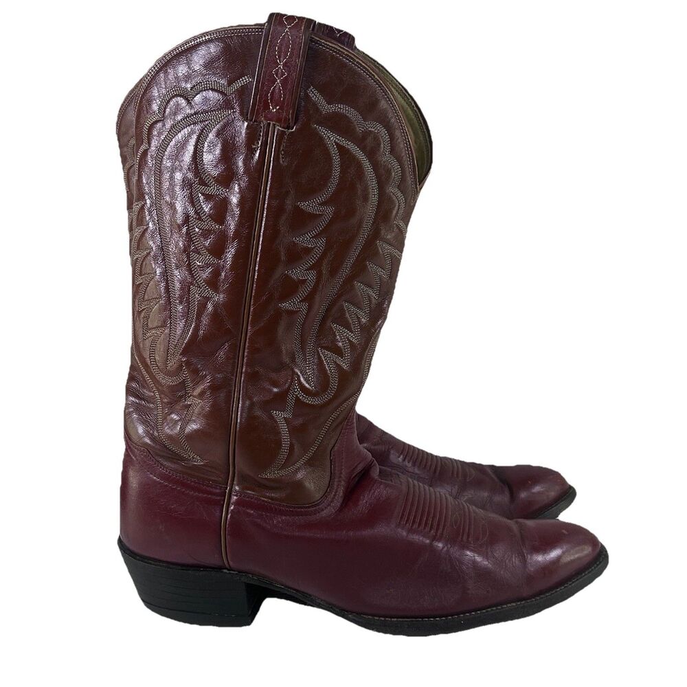Tony lama 6960 Vintage Red Burgundy Leather Cowboy Boots Men 12D USA Made